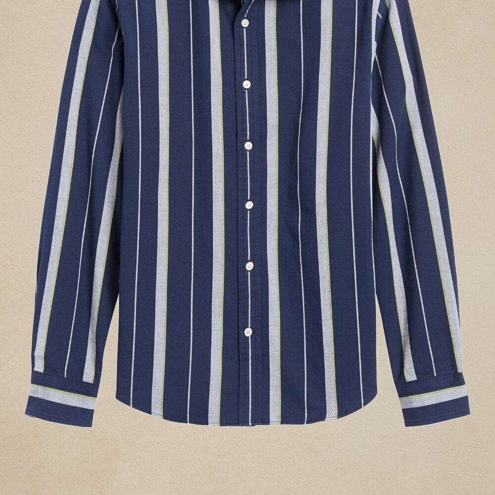 Banana Republic Untucked Slim Fit Cotton Shirt L Navy Stripe - Picture 4 of 5